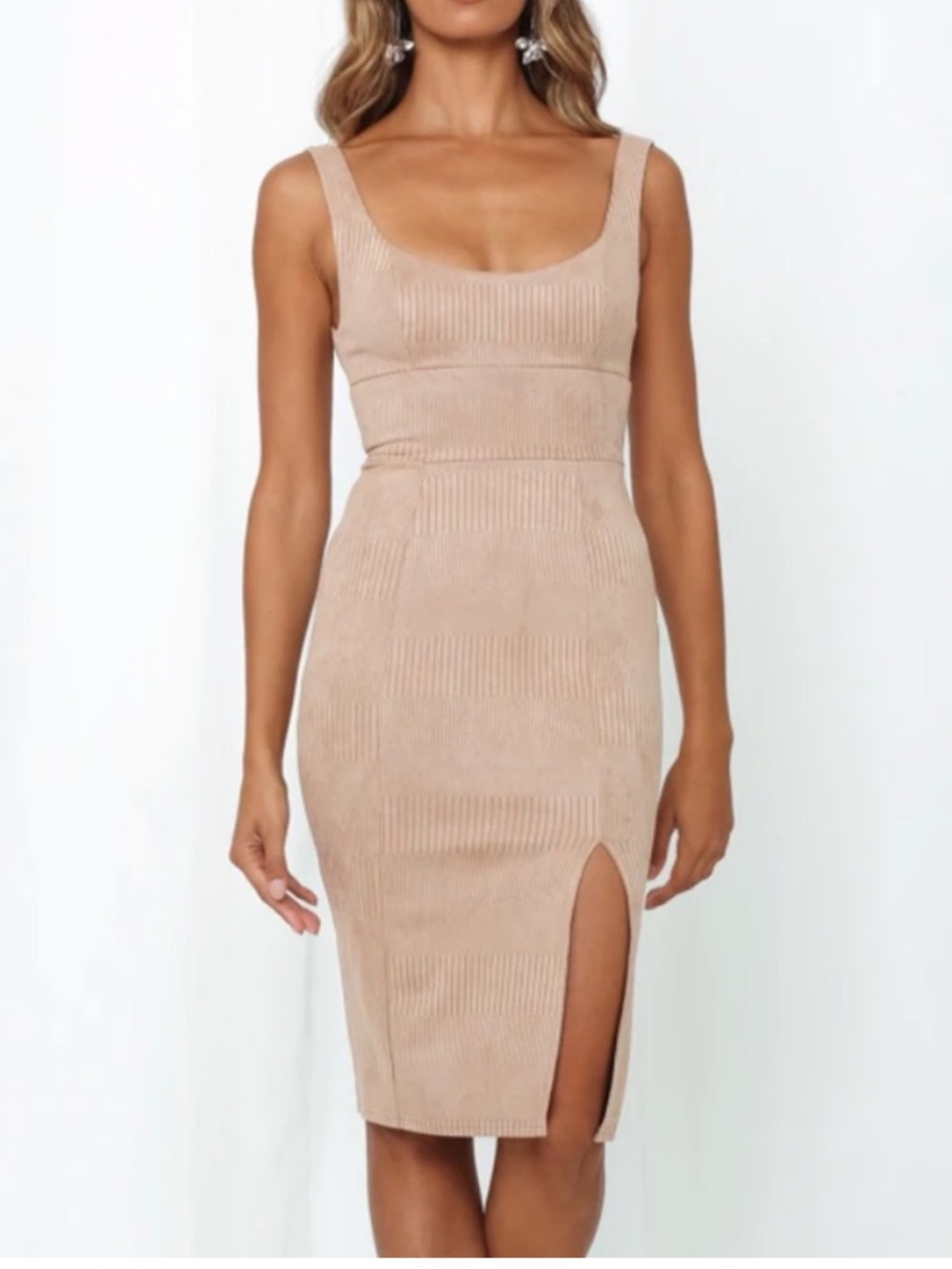 Hello Molly Give me One More Minute Midi Cocktail Dress in Mocha sz M